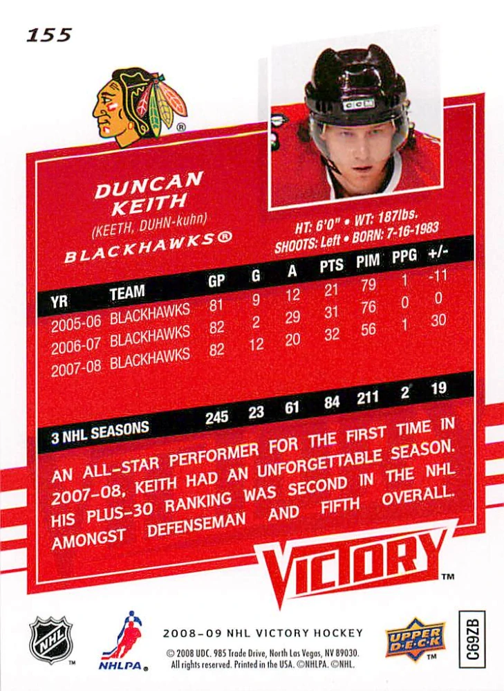 2008-09 UD Victory - Duncan Keith #155