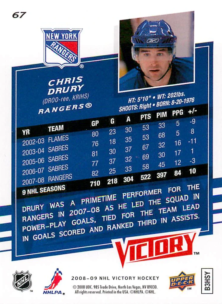 2008-09 UD Victory - Chris Drury #67