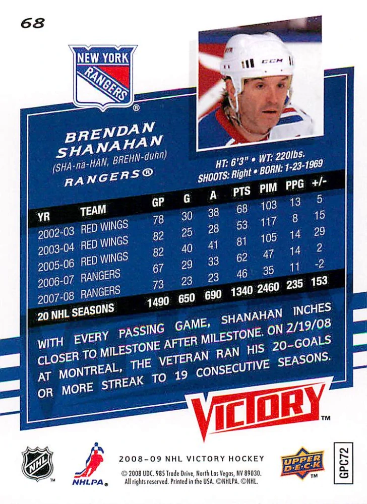 2008-09 UD Victory - Brendan Shanahan #68