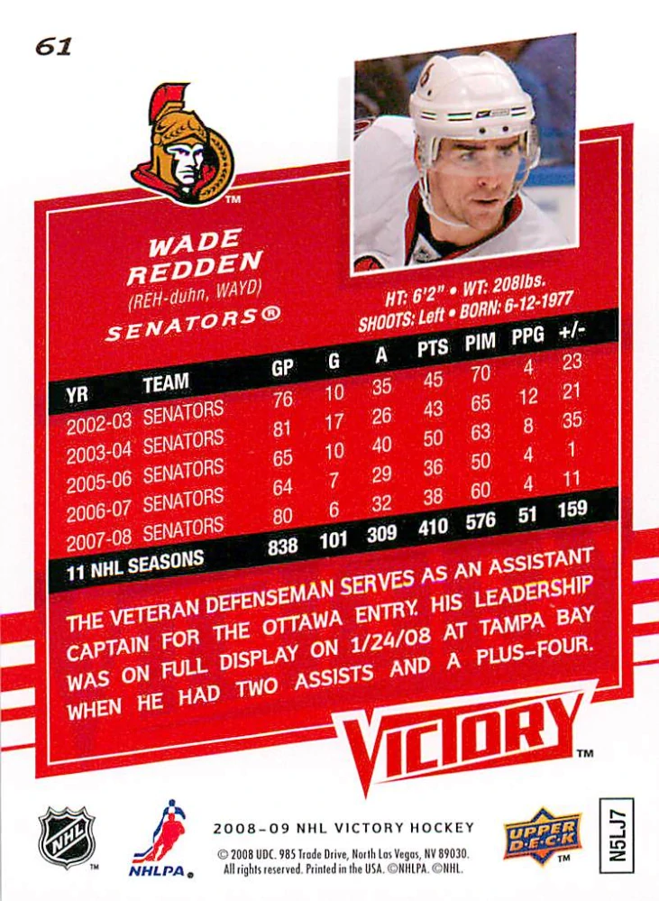 2008-09 UD Victory - Wade Redden #61