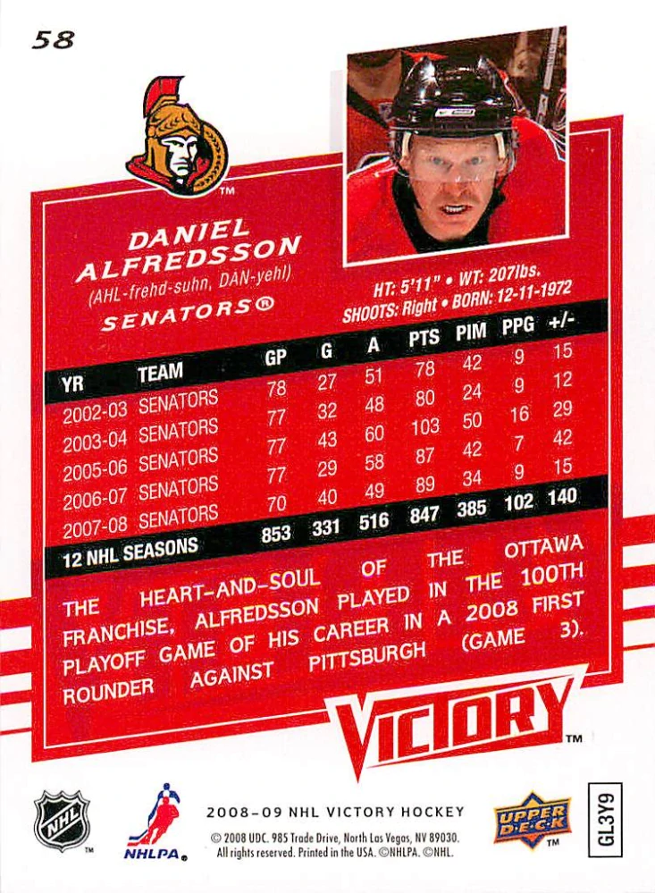 2008-09 UD Victory - Daniel Alfredsson #58