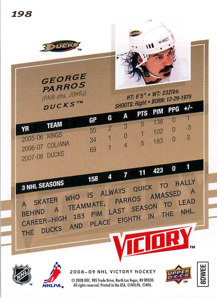 2008-09 UD Victory - George Parros #198