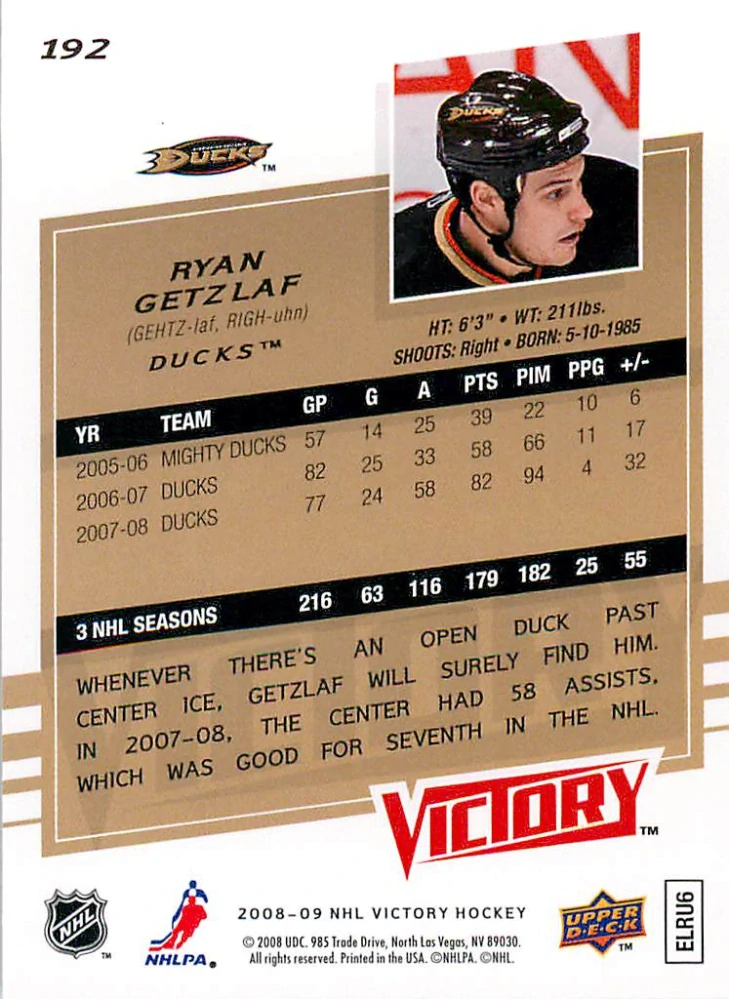 2008-09 UD Victory - Ryan Getzlaf #192