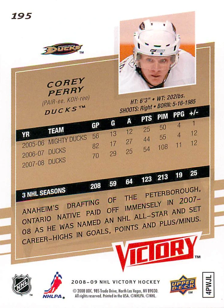 2008-09 UD Victory - Corey Perry #195
