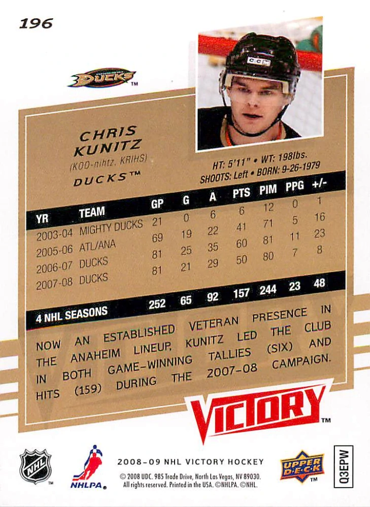 2008-09 UD Victory - Chris Kunitz #196