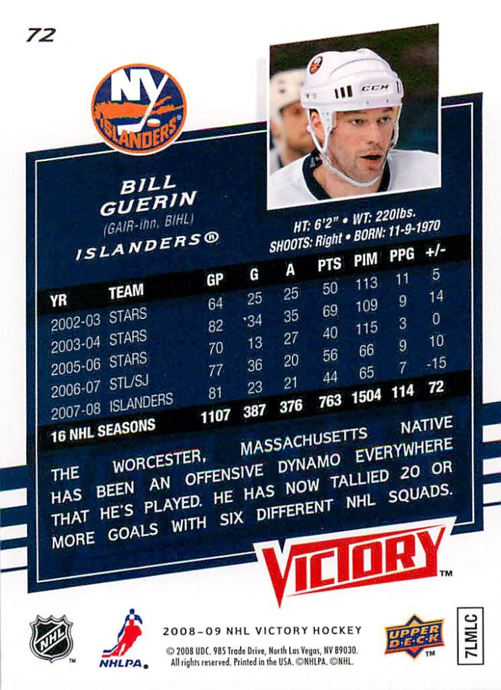 2008-09 UD Victory - Bill Guerin #72