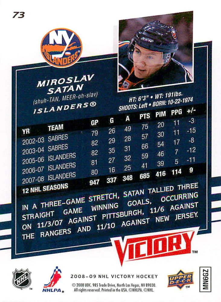 2008-09 UD Victory - Miroslav Šatan #73