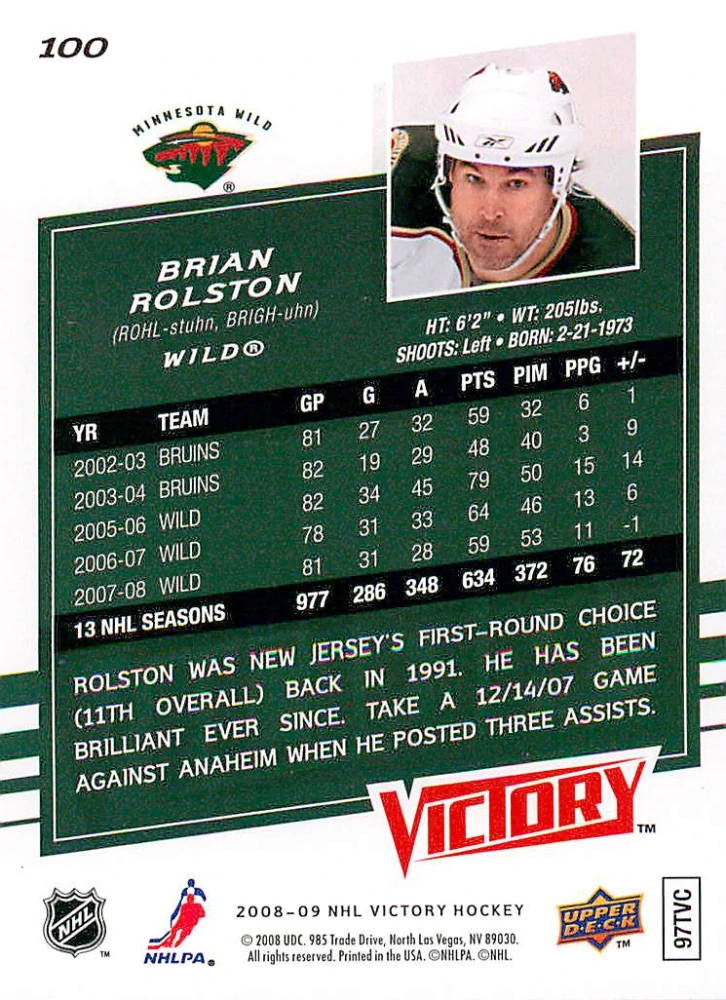 2008-09 UD Victory - Brian Rolston #100