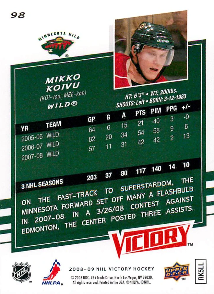 2008-09 UD Victory - Mikko Koivu #98