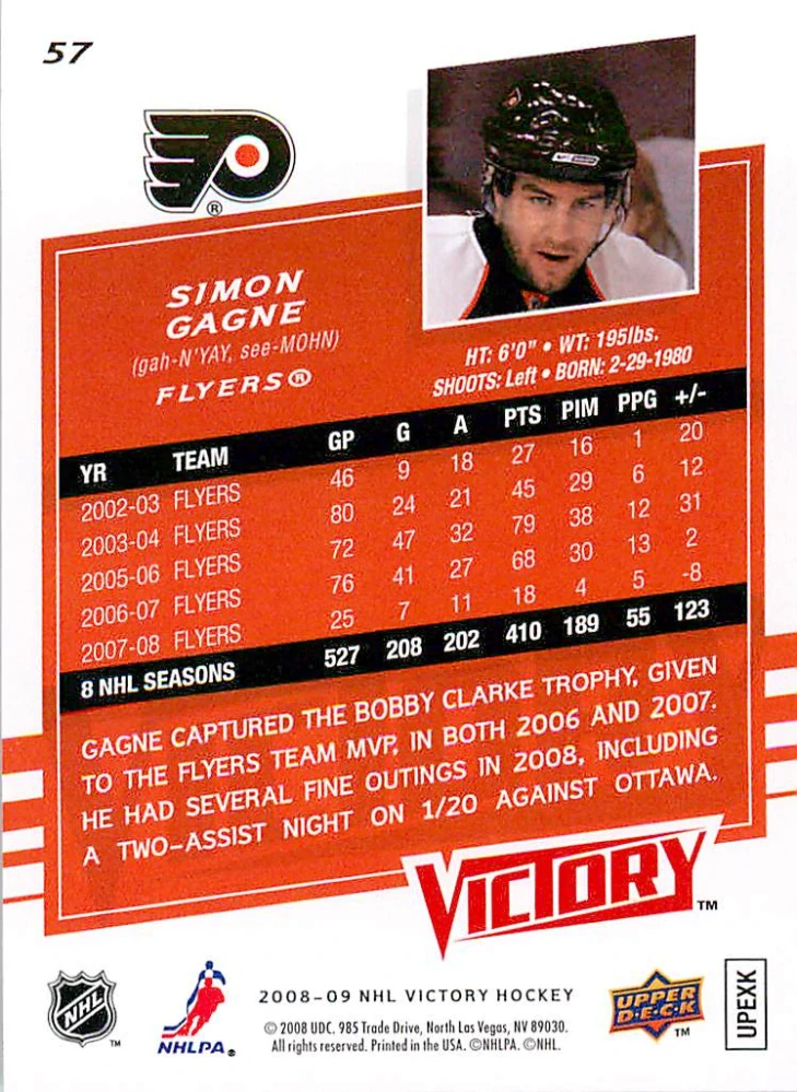2008-09 UD Victory - Simon Gagne #57