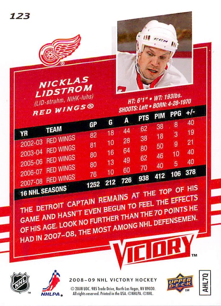2008-09 UD Victory - Nicklas Lidstrom #123