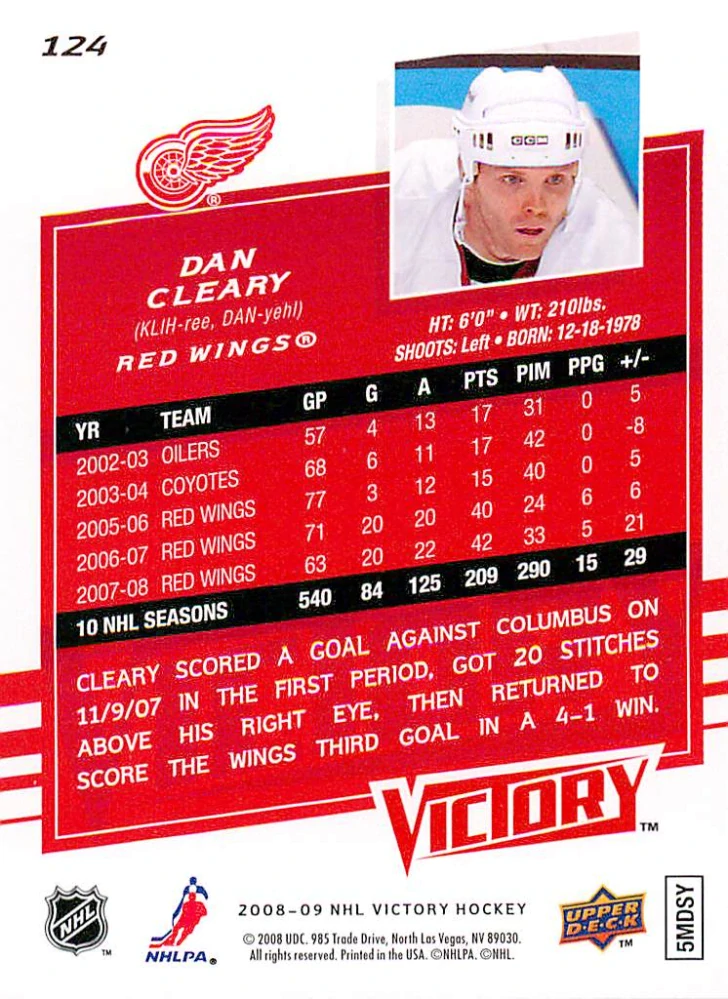 2008-09 UD Victory - Dan Cleary #124