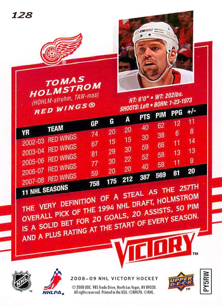 2008-09 UD Victory - Tomas Holmstrom #128