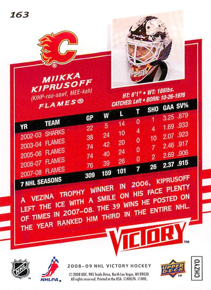 2008-09 UD Victory - Miikka Kiprusoff #163