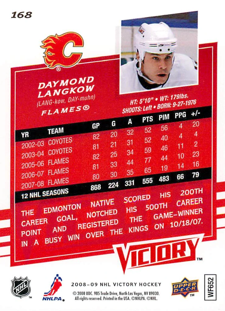 2008-09 UD Victory - Daymond Langkow #168