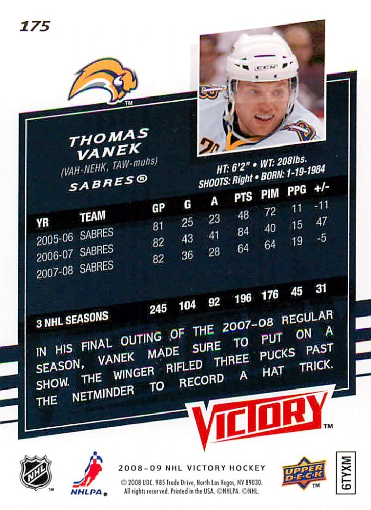2008-09 UD Victory - Thomas Vanek #175