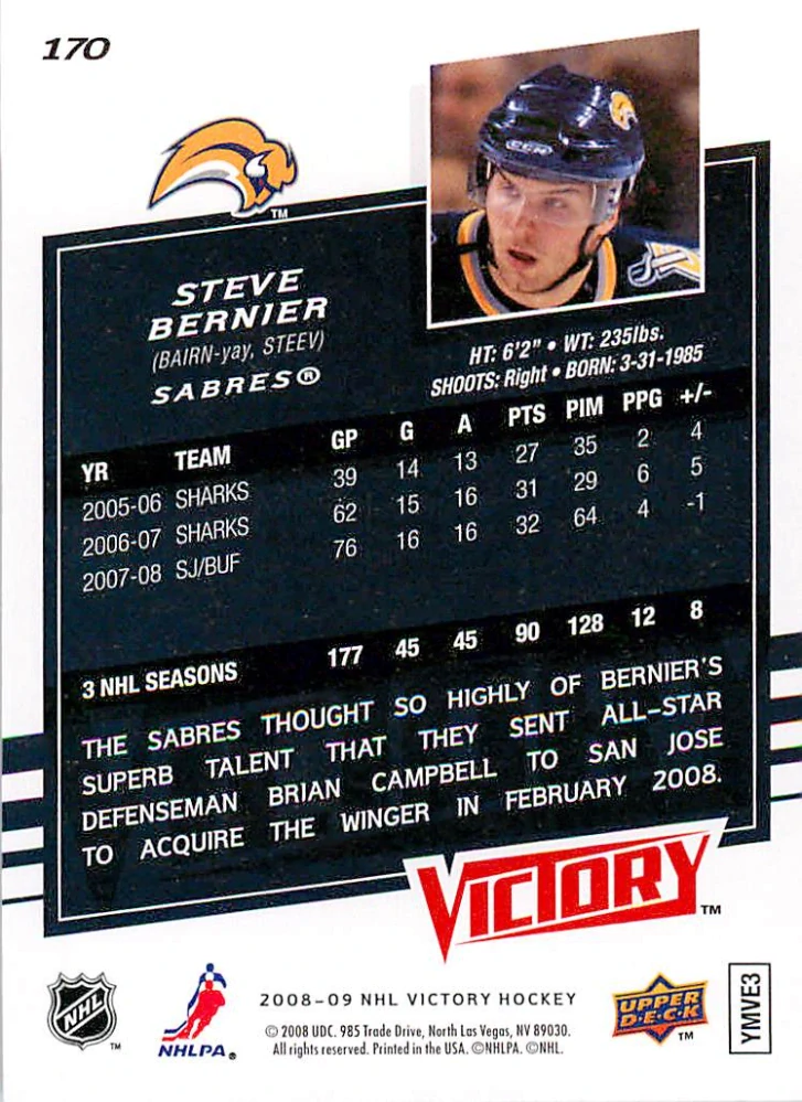 2008-09 UD Victory - Steve Bernier #170