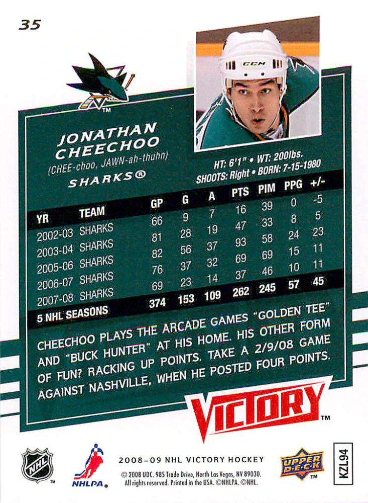 2008-09 UD Victory - Jonathan Cheechoo #35