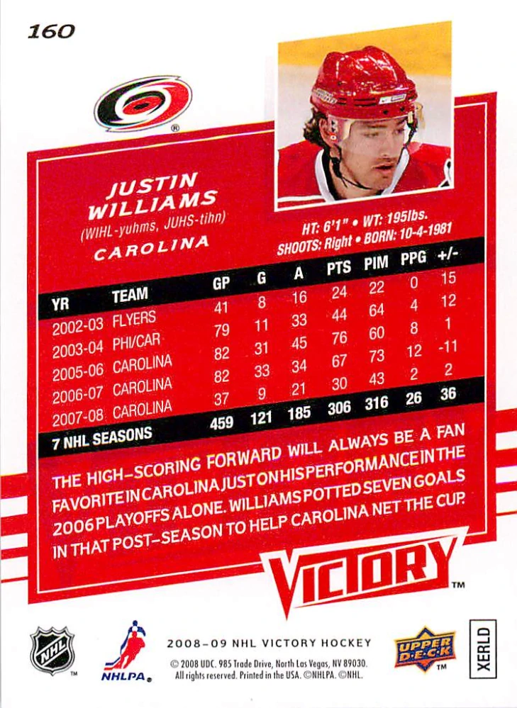 2008-09 UD Victory - Justin Williams #160
