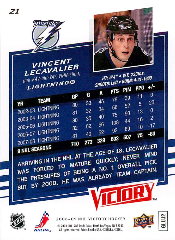 2008-09 UD Victory - Vincent Lecavalier #21