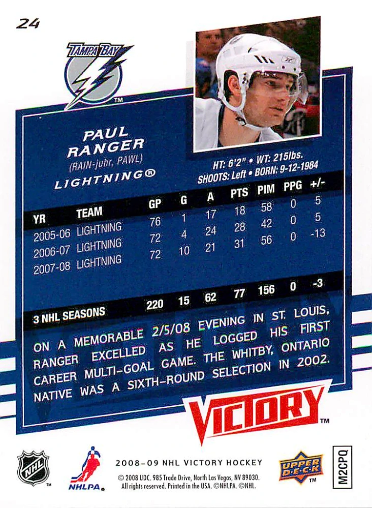 2008-09 UD Victory - Paul Ranger #24