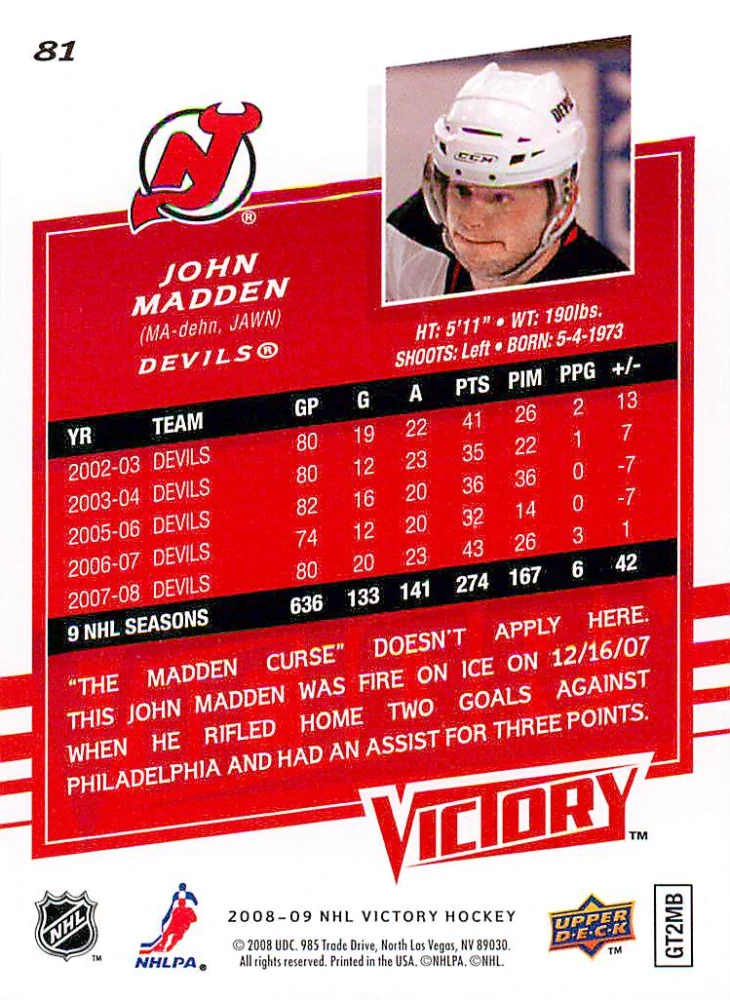2008-09 UD Victory - John Madden #81