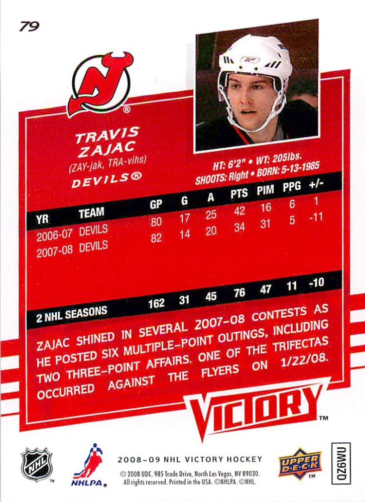 2008-09 UD Victory - Travis Zajac #79