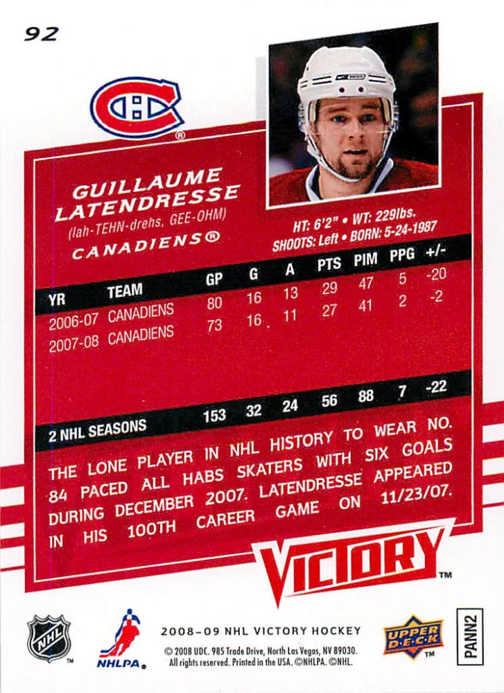 2008-09 UD Victory - Guillaume Latendresse #92