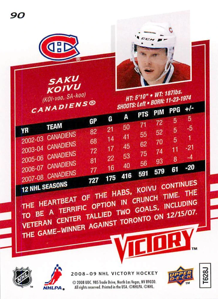 2008-09 UD Victory - Saku Koivu #90