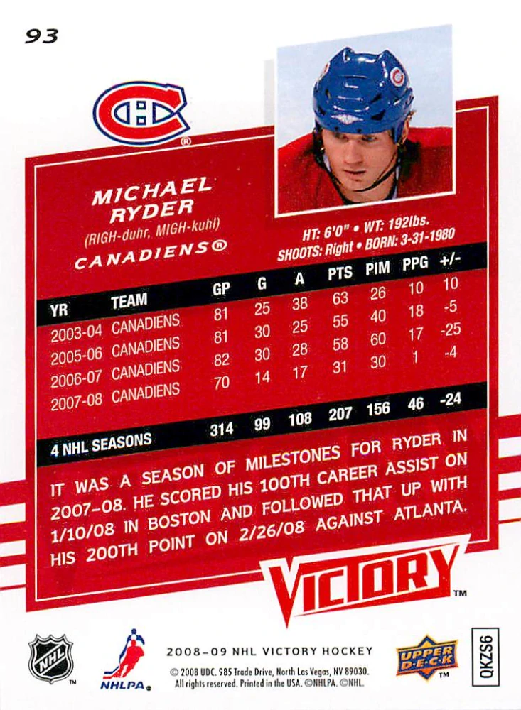 2008-09 UD Victory - Michael Ryder #93