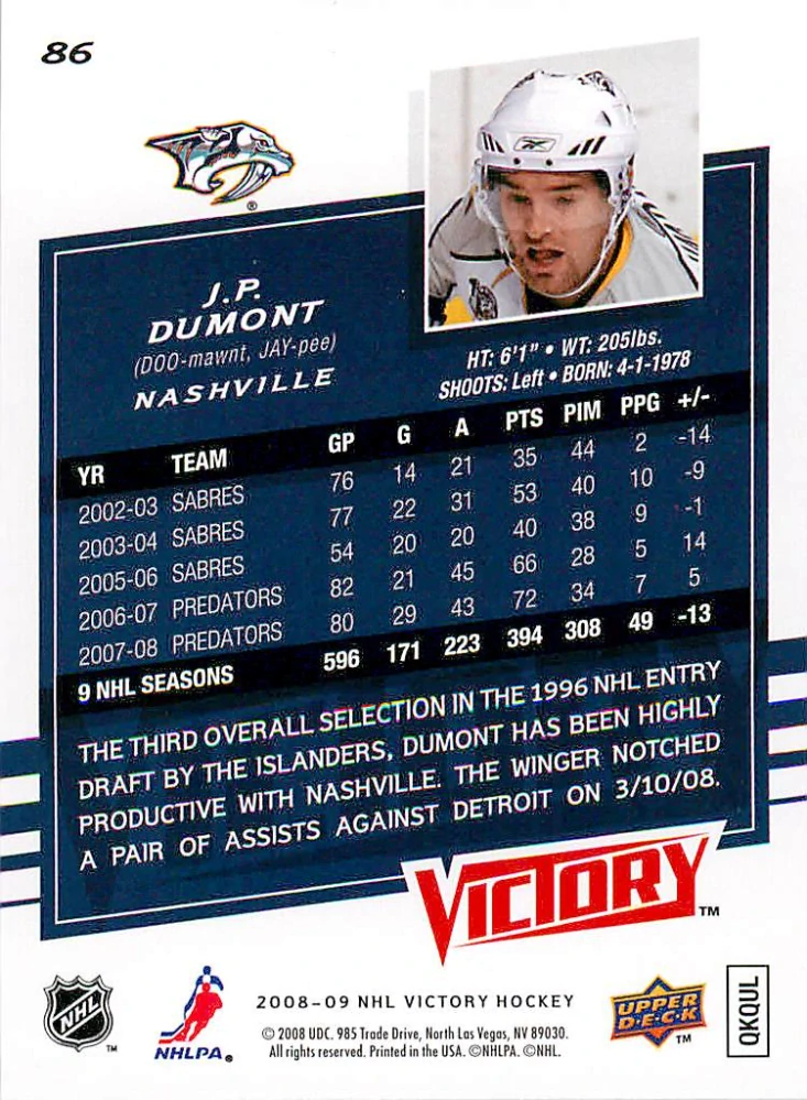 2008-09 UD Victory - J.P. Dumont #86