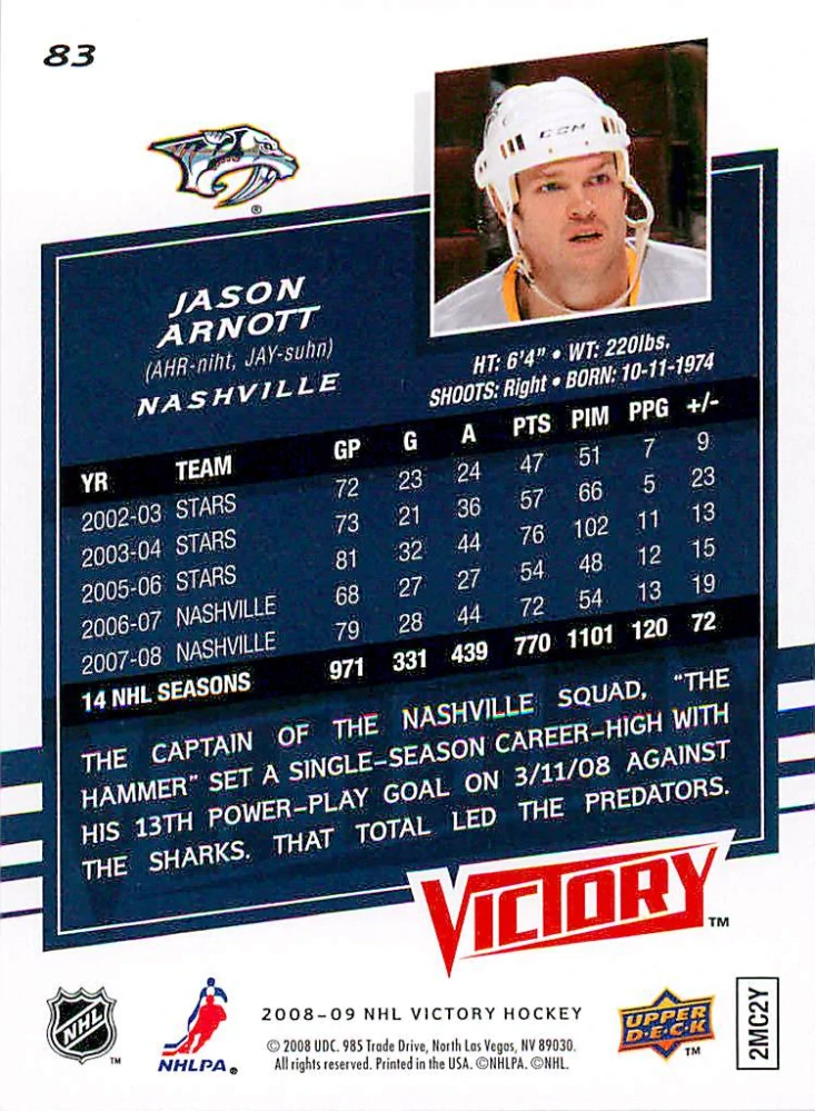 2008-09 UD Victory - Jason Arnott #83