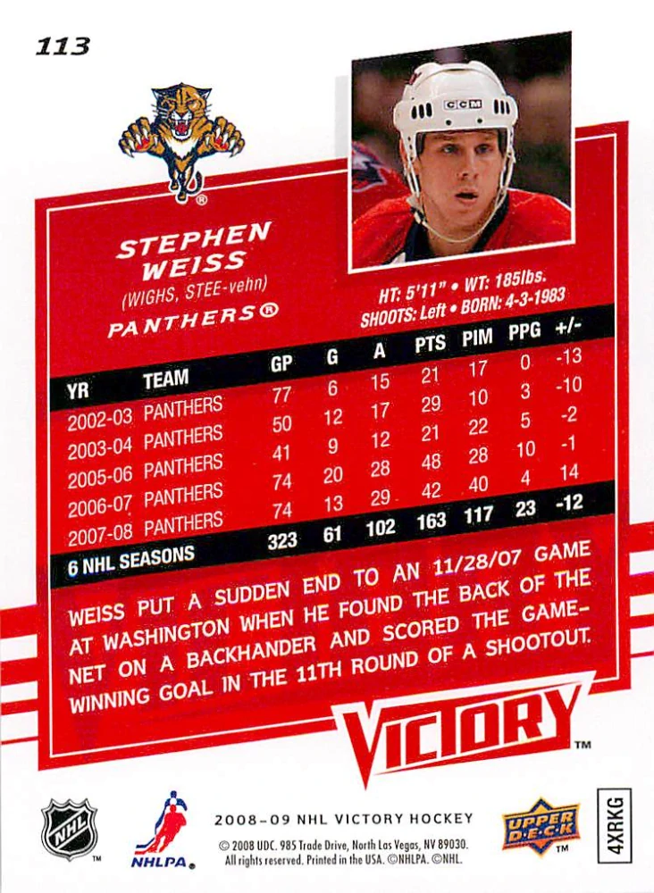 2008-09 UD Victory - Stephen Weiss #113