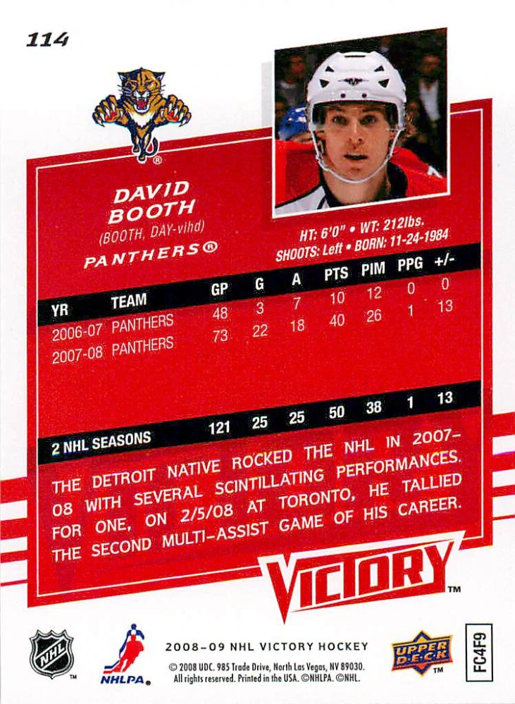 2008-09 UD Victory - David Booth #114