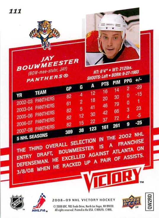 2008-09 UD Victory - Jay Bouwmeester #111