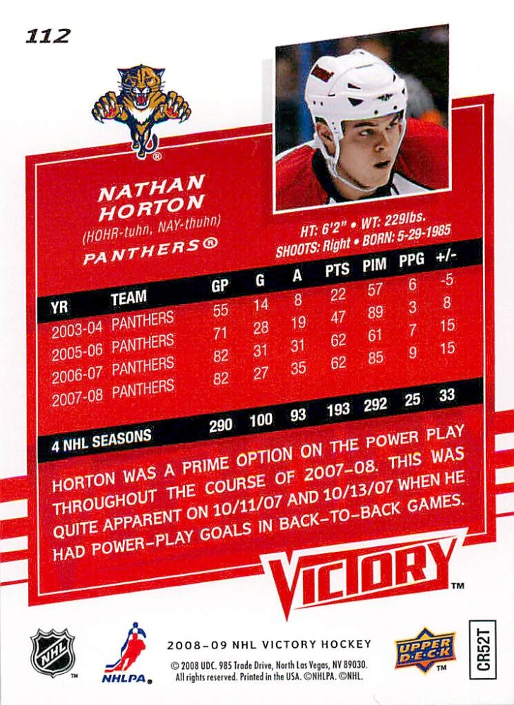 2008-09 UD Victory - Nathan Horton #112