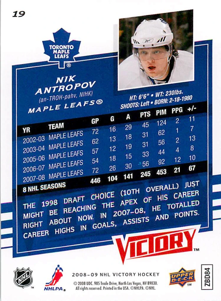 2008-09 UD Victory - Nik Antropov #19