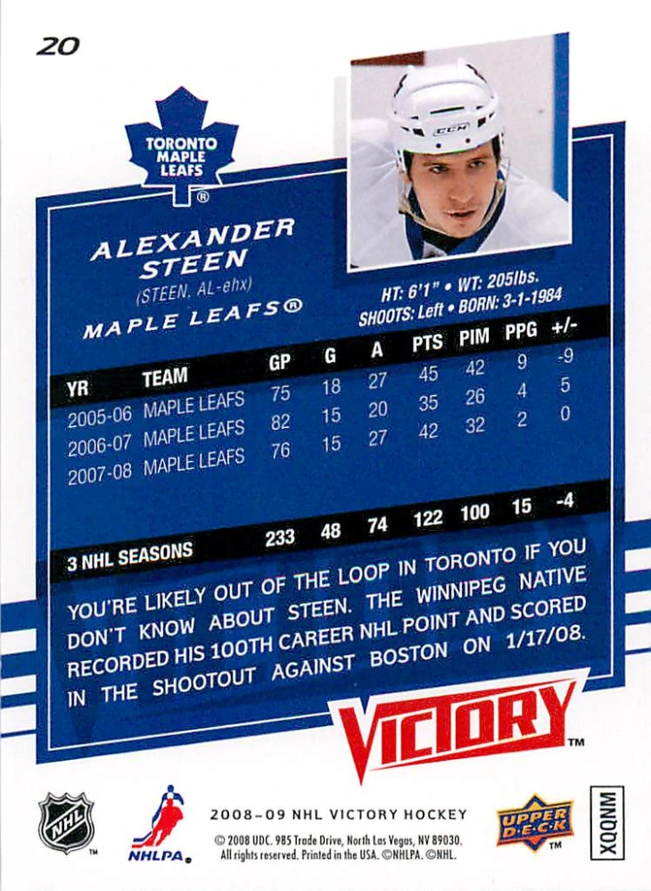 2008-09 UD Victory - Alexander Steen #20