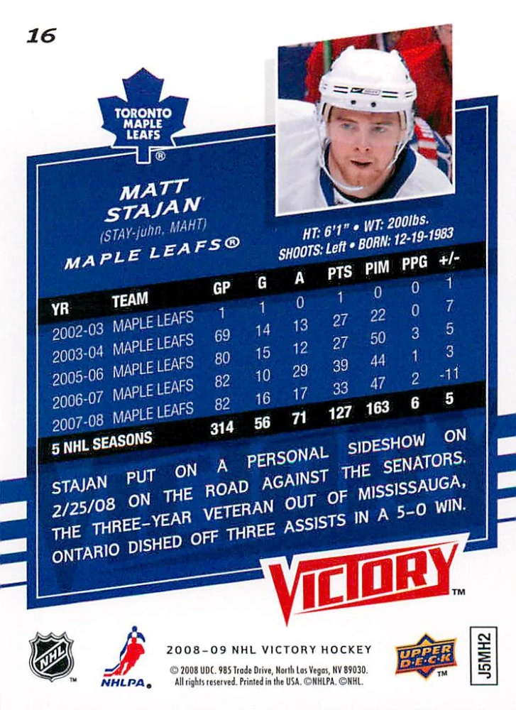 2008-09 UD Victory - Matt Stajan #16