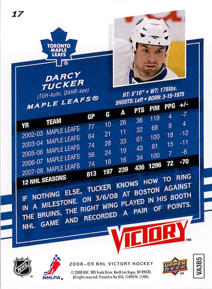 2008-09 UD Victory - Darcy Tucker #17