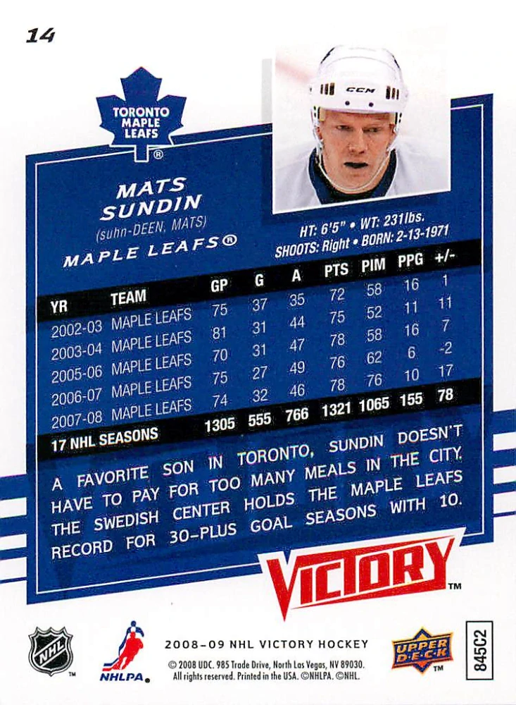 2008-09 UD Victory - Mats Sundin #14
