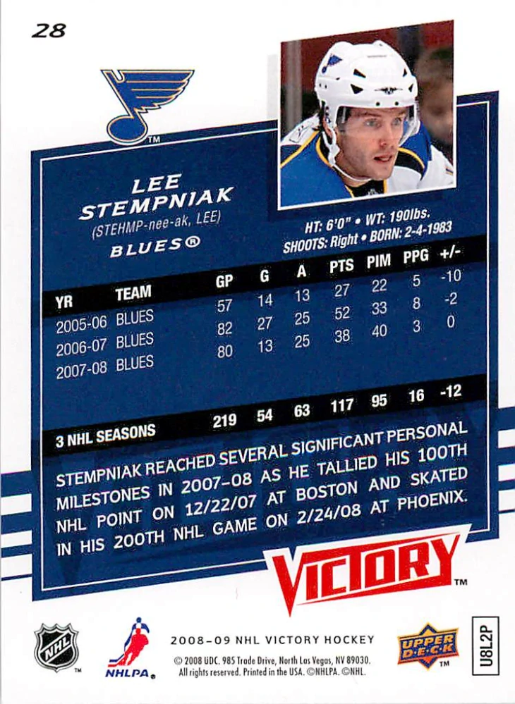 2008-09 UD Victory - Lee Stempniak #28
