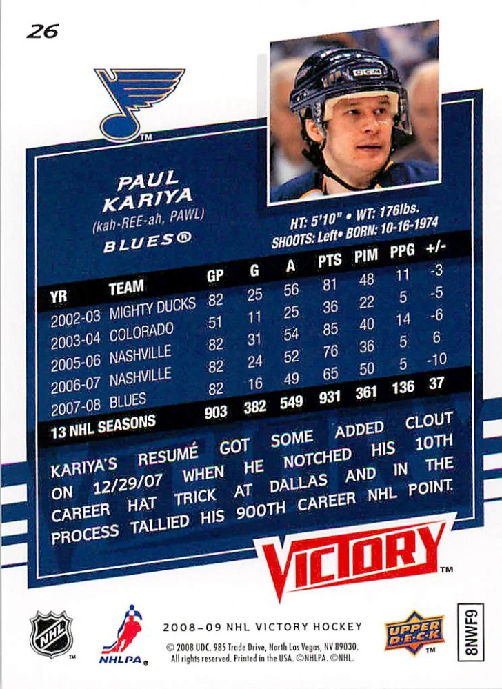 2008-09 UD Victory - Paul Kariya #26