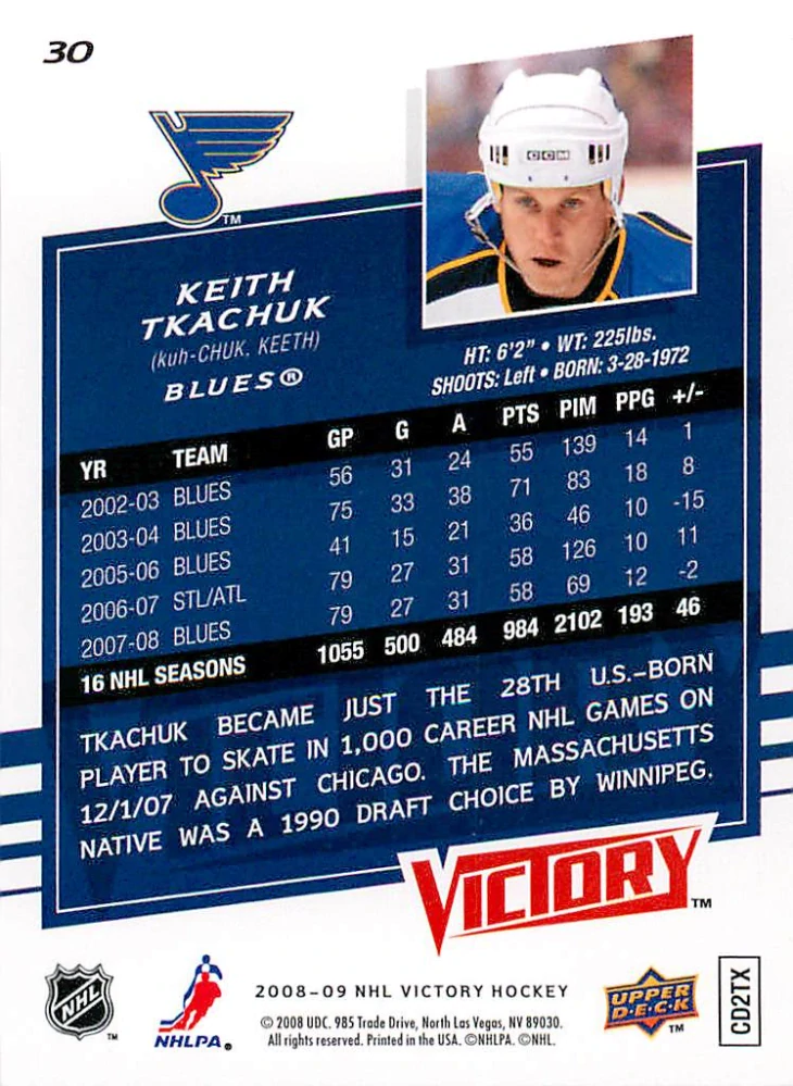 2008-09 UD Victory - Keith Tkachuk #30