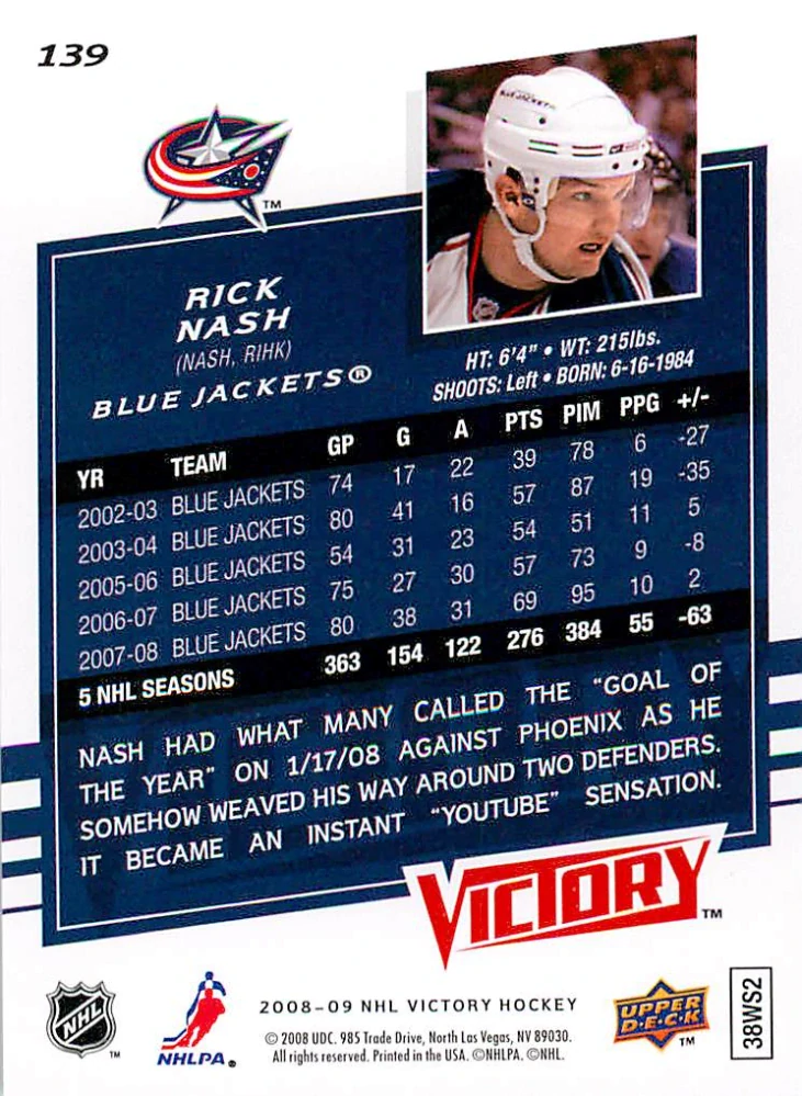 2008-09 UD Victory - Rick Nash #139