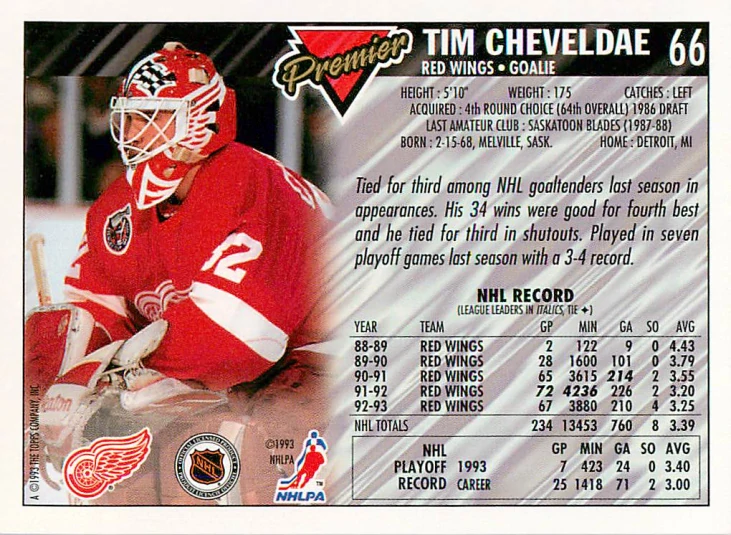 1993-94 Topps Premier - Tim Cheveldae #66
