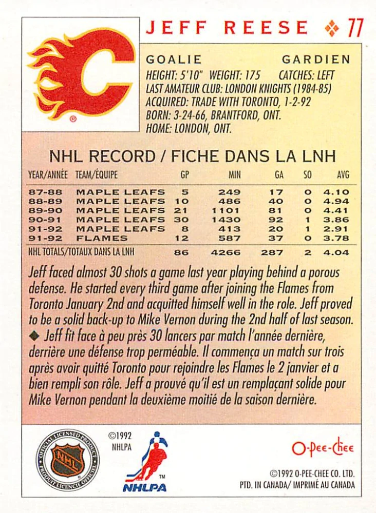 1992-93 O-Pee-Chee - Jeff Reese #77
