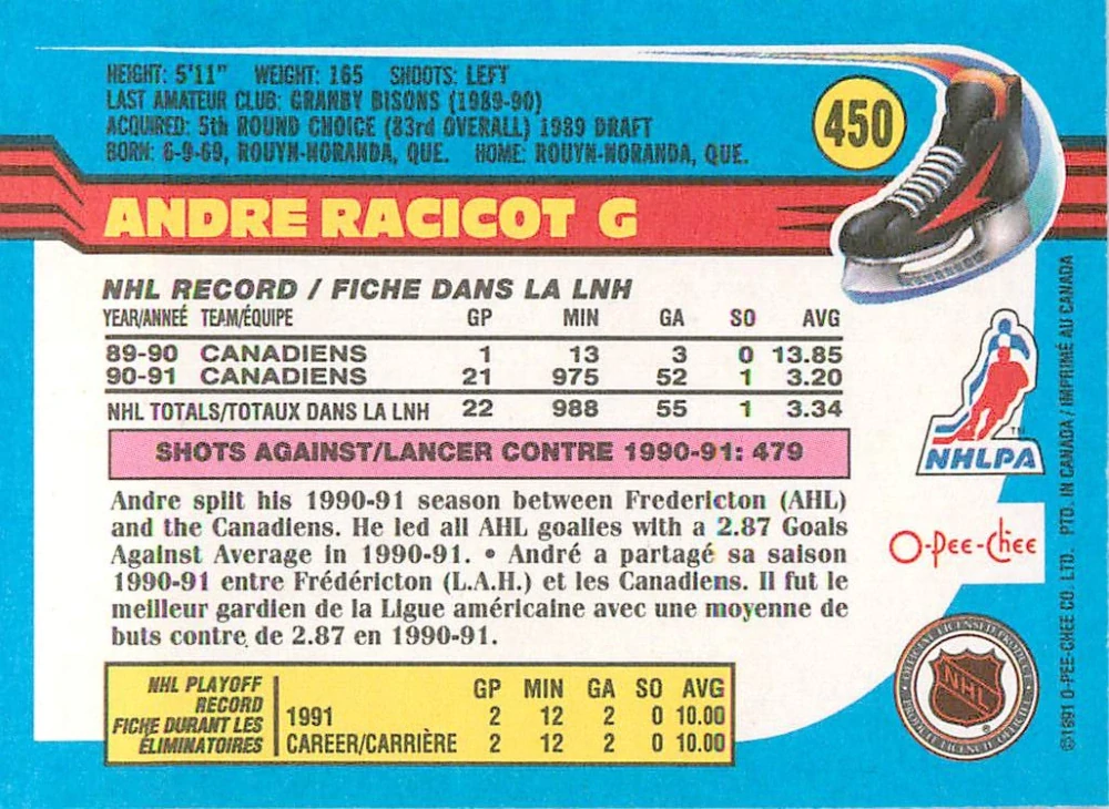 1991-92 O-Pee-Chee - Andre Racicot #450