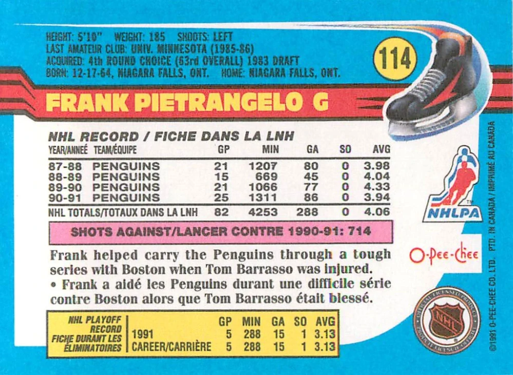 1991-92 O-Pee-Chee - Frank Pietrangelo #114