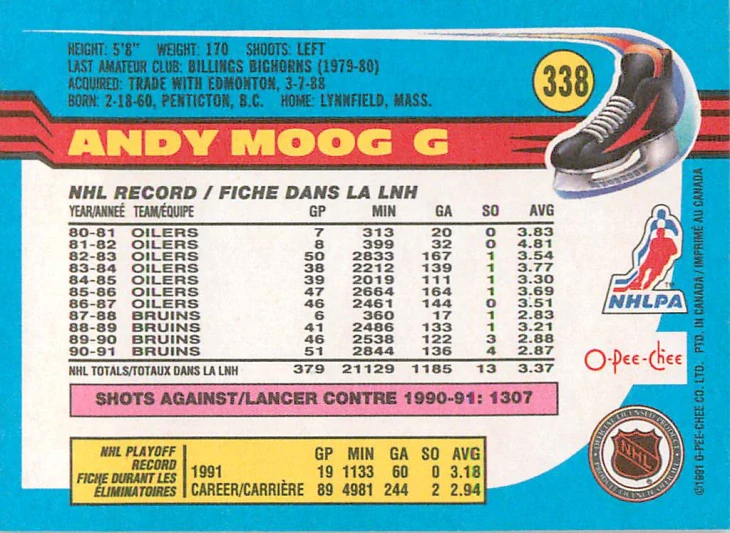 1991-92 O-Pee-Chee - Andy Moog #339